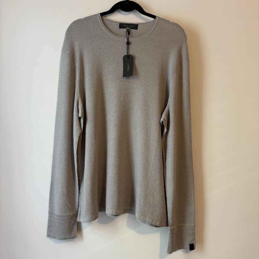 NWT Rag & Bone Merino Wool Linen Long Sleeve Knit Shirt Gray XXL Thermal Layer